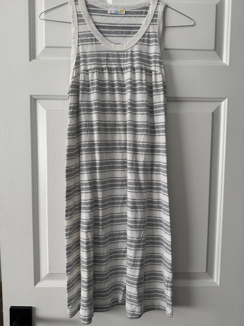 C&C California White and Gray Striped tank dress. Size XS